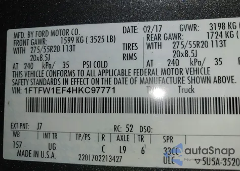 2017 Ford F-150 Xlt z USA, uszkodzony, nr VIN 1FTFW1EF4HKC97771